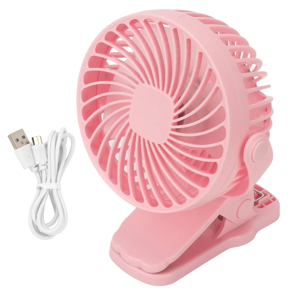 Clip On Fan ABS 720 Degree 3 Gears Noiseless USB Battery Powered Mini Fan for Desktop Office Dormitory Pink