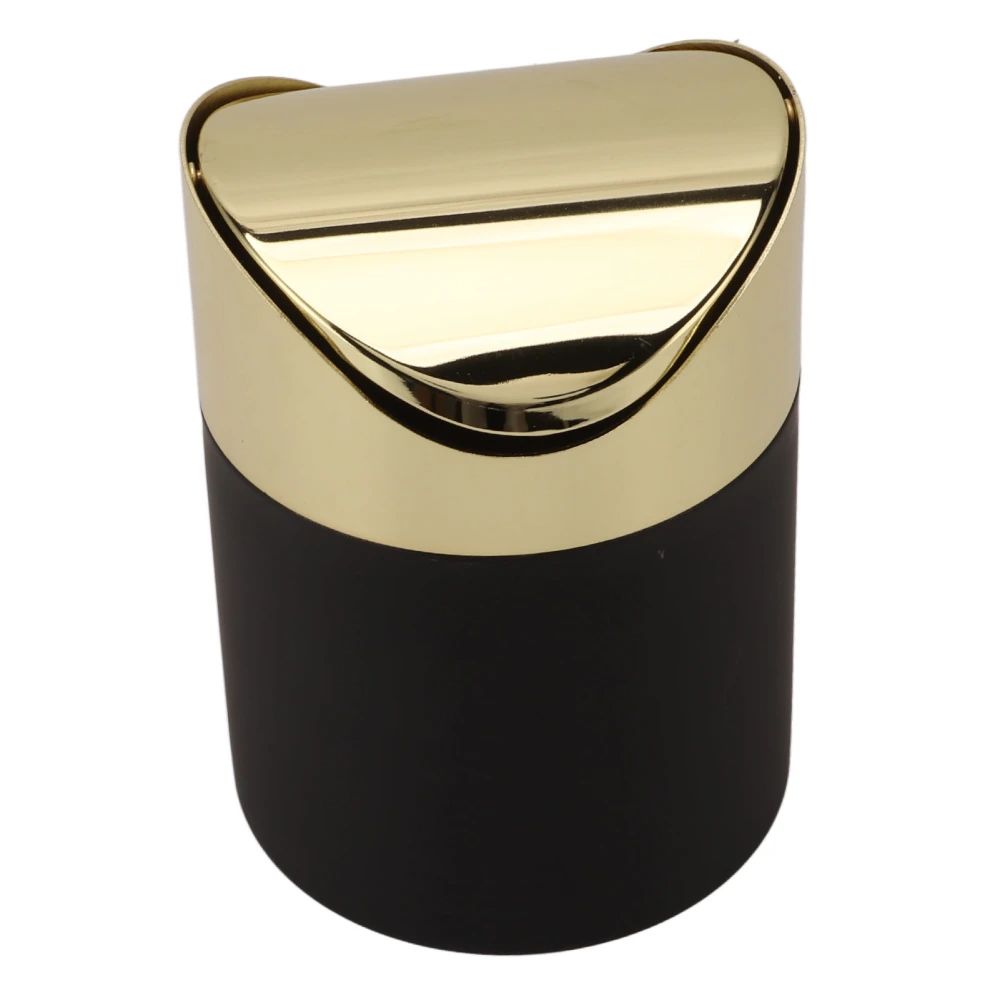 Desktop Trash Can Stainless Steel Household Mini Trash Basket Clamshell Paper Basket with Gold Lid