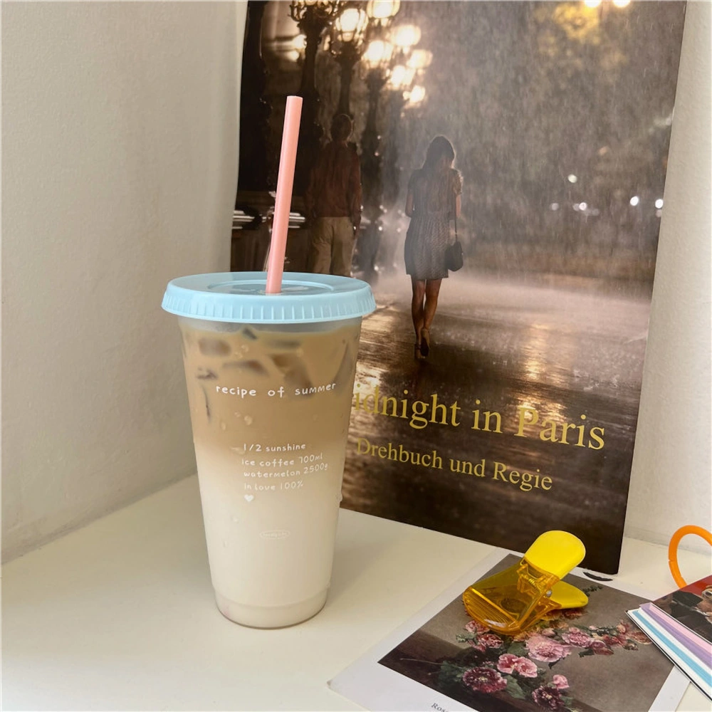 Plastic Coffee Cup Large Capacity Cute Water Cup With Straw Lid for Summer Cold Drinking Recipe of Summer 700ml