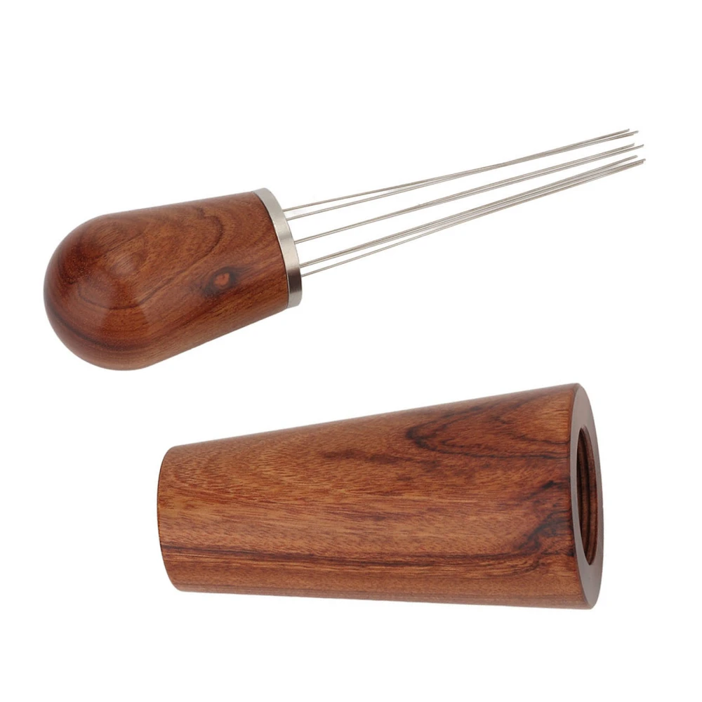 Coffee Distribution Tool Stirrer Stirring WDT Tool Natural Wood Handle with Stand for Professional Coffee Shop Reddish Brown