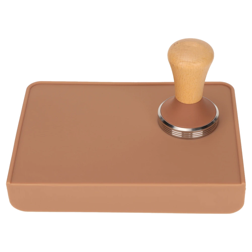 Oversized Coffee Tamping Pad and Wood Coffee Tamper Set Dustproof Silicone Tamper Mat for Home Brown 58MM Coffee Tamper