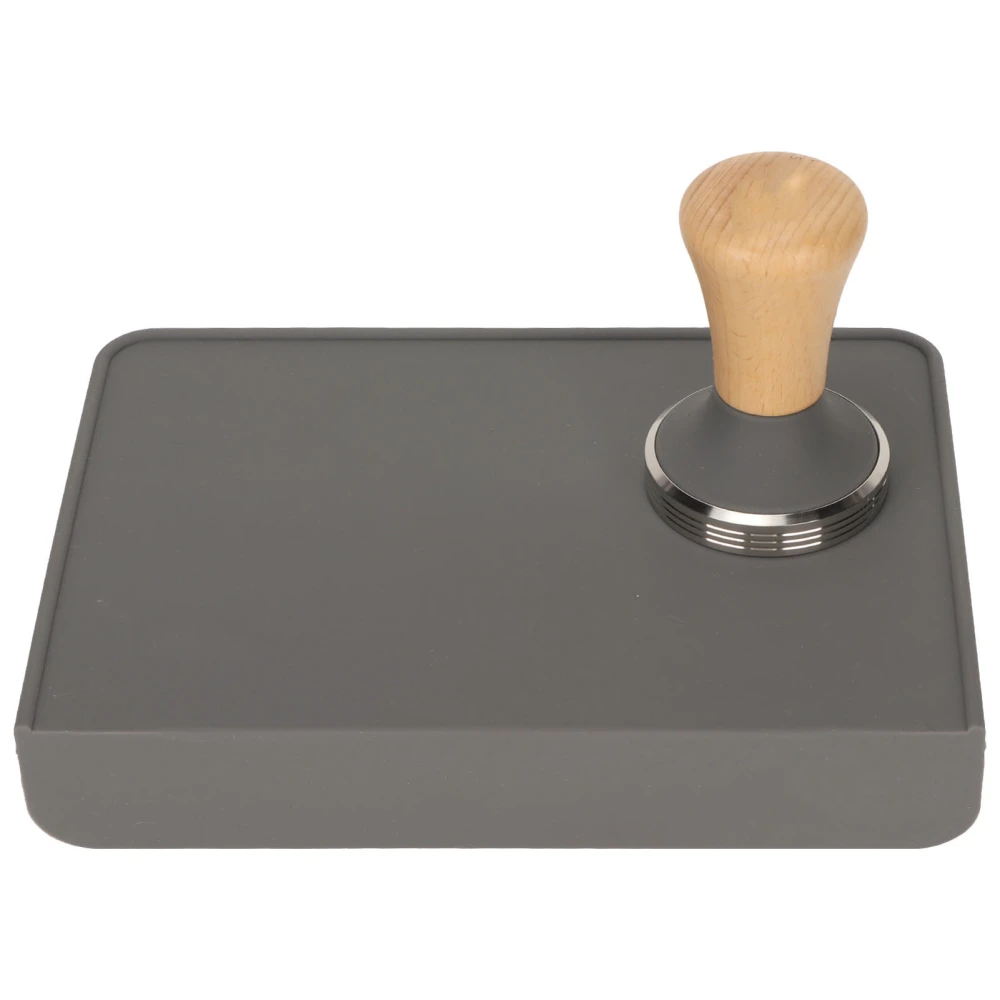 Oversized Coffee Tamping Pad and Wood Coffee Tamper Set Dustproof Silicone Tamper Mat for Home Grey 51MM Coffee Tamper