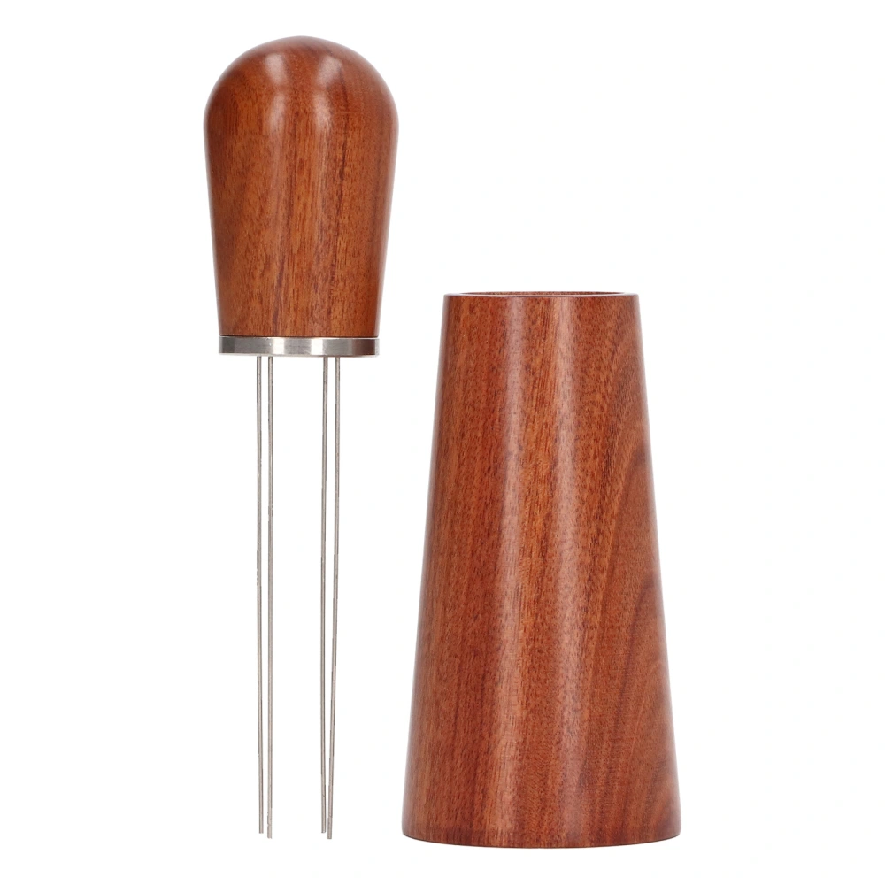 Coffee Stirring Tool 4 Arc Pins Wooden Handle Coffee Needle Type Distributor Tool with Base for Home Red Brown