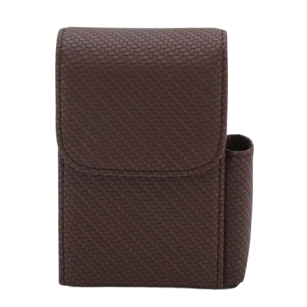 PU Leather Cigarette Box Woven Pattern Cigarette and Lighter Holder Multifunctional 20 Pieces Cigarette Case Brown