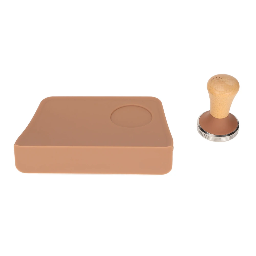 2Pcs Coffee Tamp Mat Integrated Silicone Coffee 90 Degree Corner Tampering Mat with Tamper Brown Dia 58mm