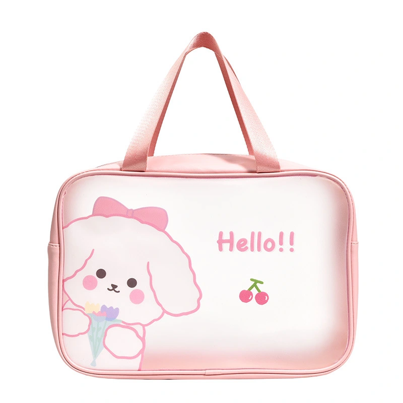 Clear Travel Bag Cherry Puppy Frosted Translucent Waterproof PVC Toiletry Bag Pouch for Washing L 12.2 X 3.9 X 7.9in