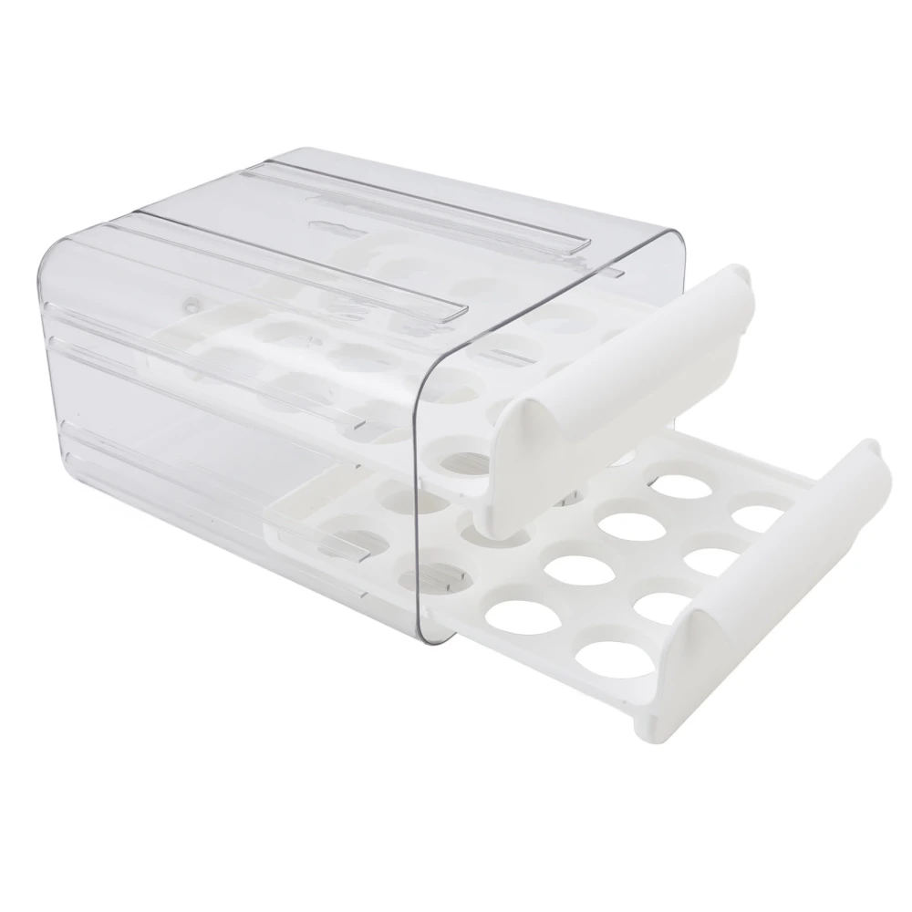 Egg Drawer Double Layer Transparent 32 Lattice Large Capacity Egg Storage Box for Refrigerator White