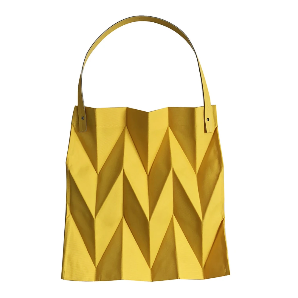 Reusable Tote Bag Large Capacity Fashion Polyline Design Shopping Cloth Bag for Home Travelling Office Yellow