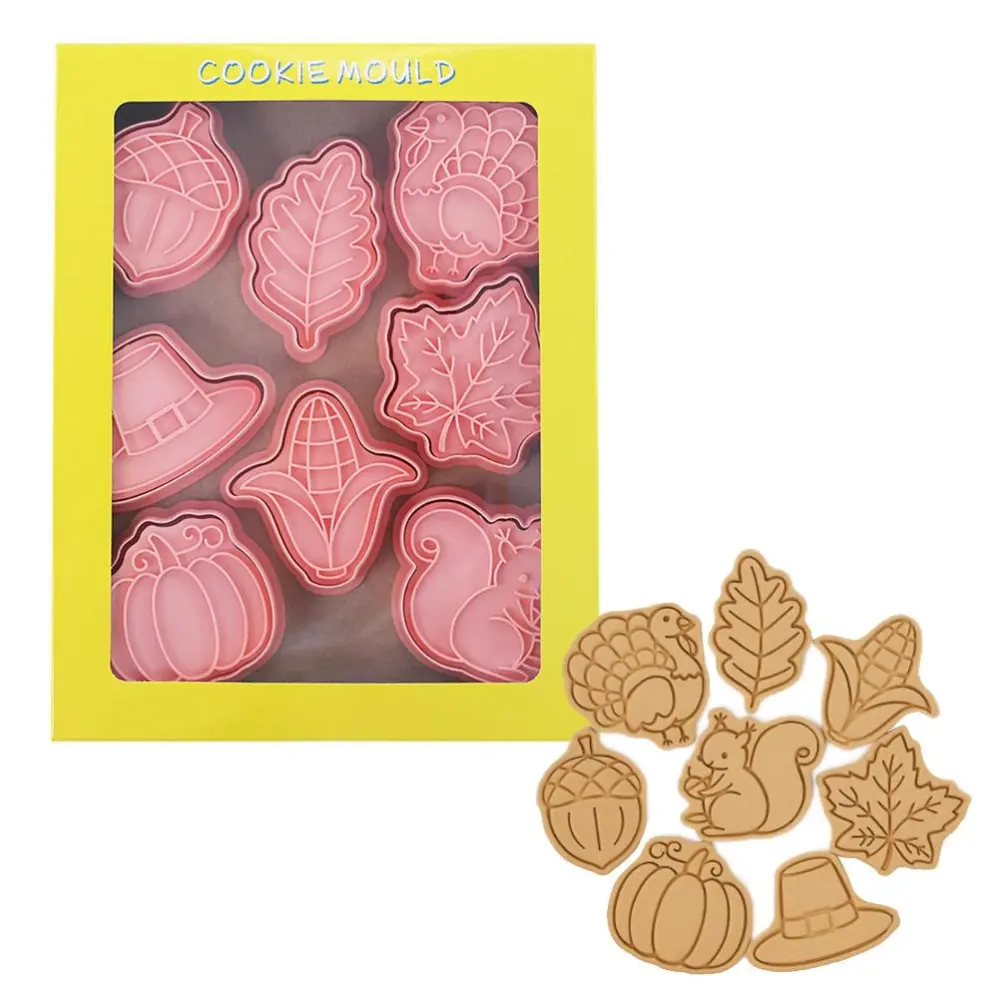 8Pcs 3D Biscuit Cutters Halloween Thanksgiving Biscuit Mould Baking Mould Hand Press Biscuit Stamp