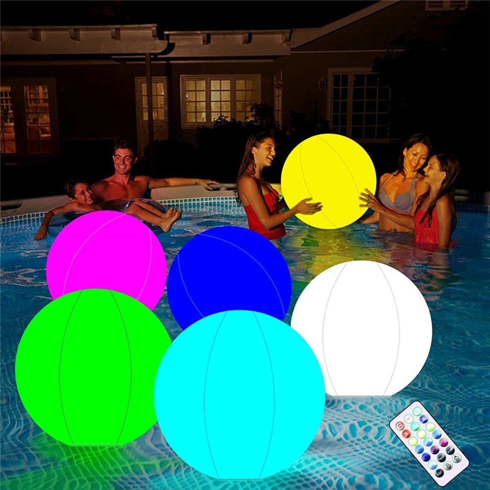 Inflatable Light Up Beach Ball PVC 16 Colors Remote Control LED Beach Ball for Swimming Pool White