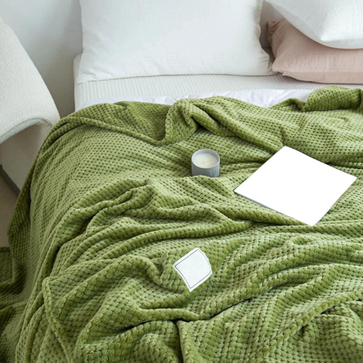 Cooling Blanket Milk Fleece Lattice Jacquard Blanket Summer Cold Single Nap Blanket for Sofa Bed Office Green 100x120cm