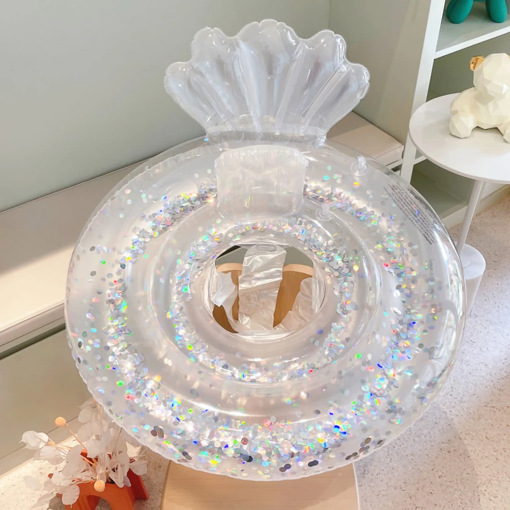 Swimming Ring Children Pool Floating Inflatable Swimming Circle Transparent Sequins Shell Thickened Pool Floaties Seated 7.5‑17.5kg/16.5‑38.6lb