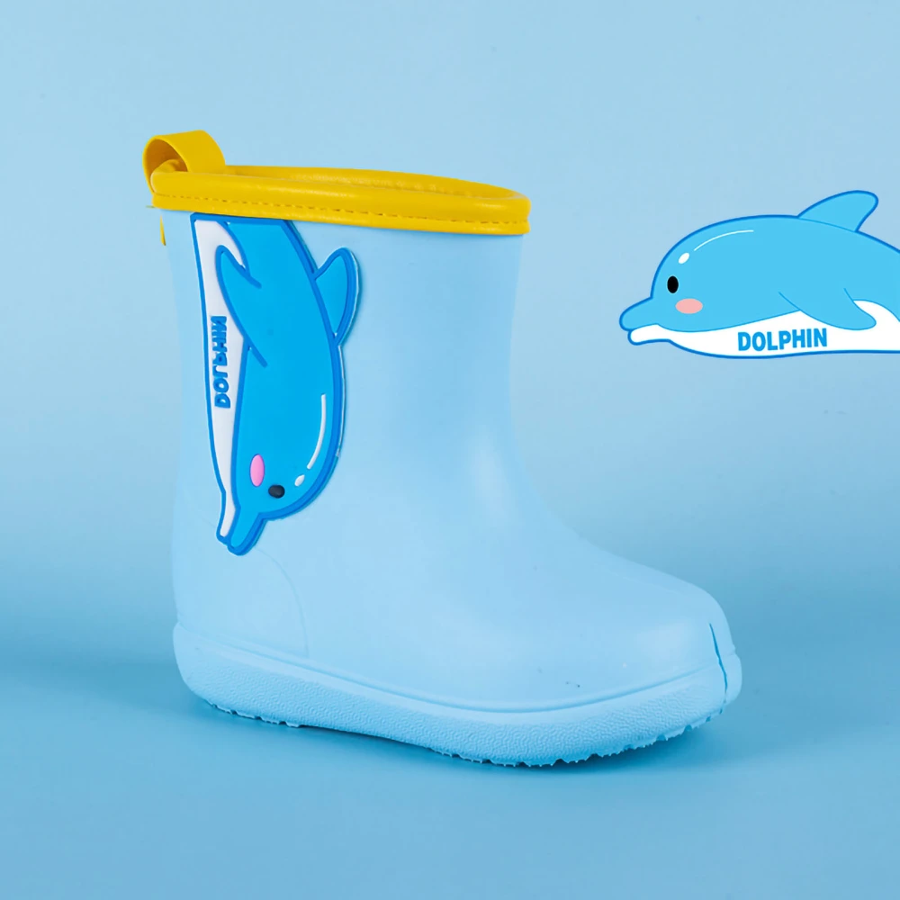 Rain Boot Cute Cartoon Pattern Middle Tube Comfortable Rainshoes for Children Kids Light Blue 150mm