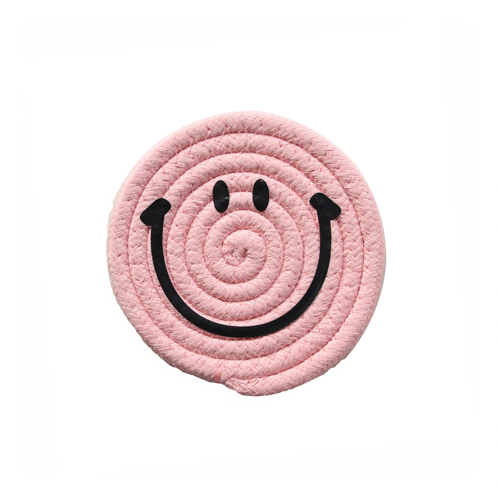 Expression Placemat Round Cotton Rope Woven Placemat South Korea Simple Smile Insulation Pad Pink 12cm