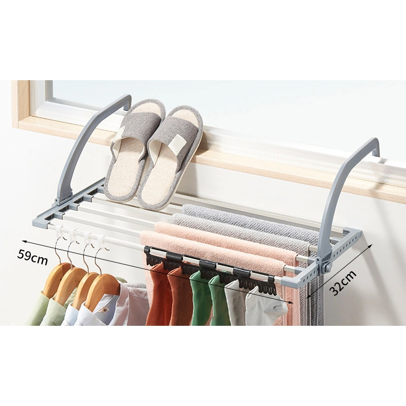 Balcony Drying Rack Stainless Steel Foldable Stable Rustproof Portable Clothes Drying Rack for Windowsill Grey Square 59 X 32cm / 23.2 X 12.6in