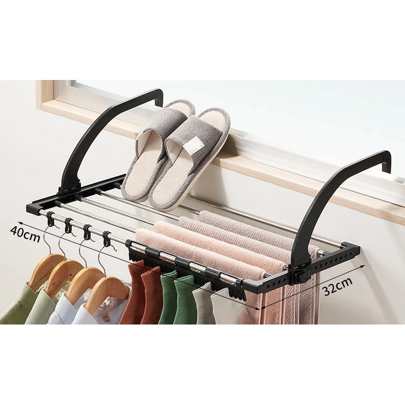 Balcony Drying Rack Stainless Steel Foldable Stable Rustproof Portable Clothes Drying Rack for Windowsill Black Round 40 X 32cm / 15.7 X 12.6in