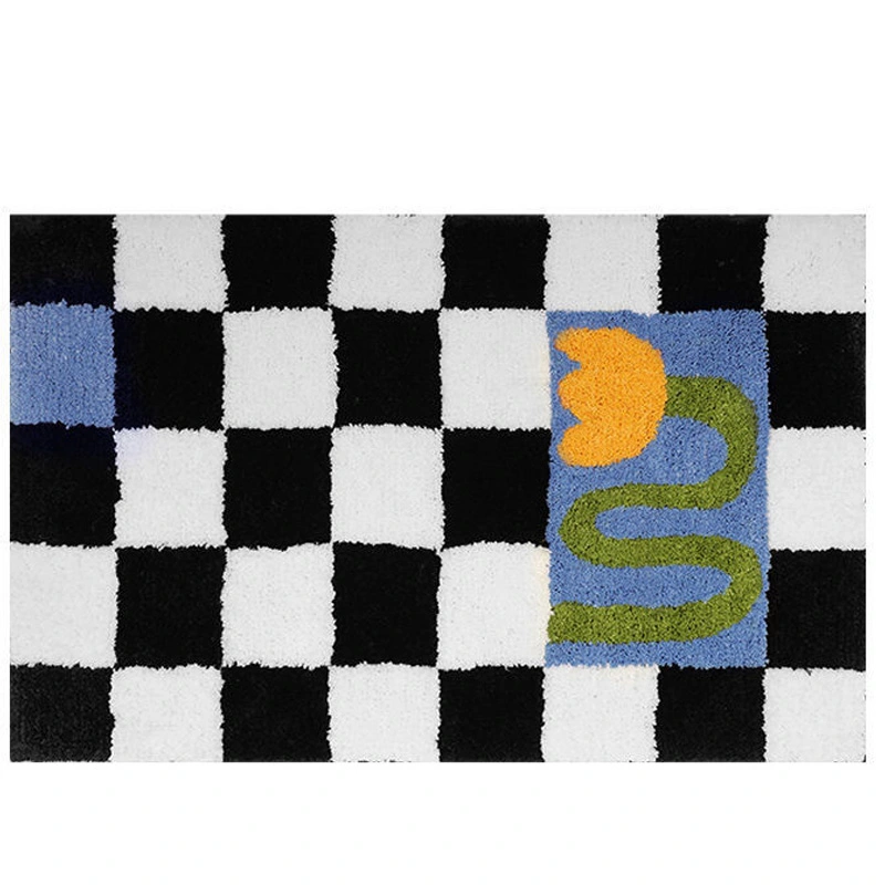 Checkered Doormat Anti Skid Black White Grid Cute Door Mat for Bathrooms Kitchens Living Rooms Morning Glory 40x60