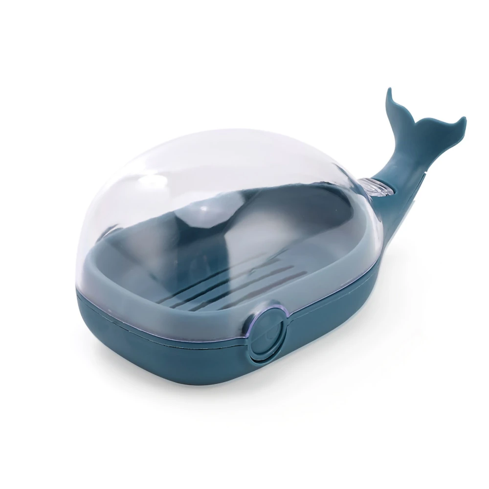 Soap Box Double Layer Cute Cartoon Whale Shape Waterproof Drainage Soap Container with Flip Lid for Bathroom Blue