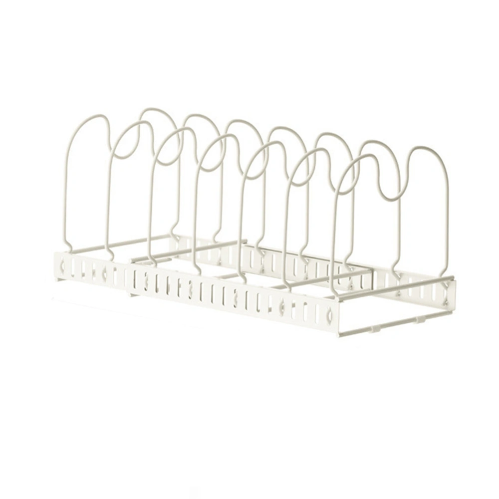 Pot Lid Rack Iron Retractable Pot Lid Organizer Holder for Multiple Cookware Universal White