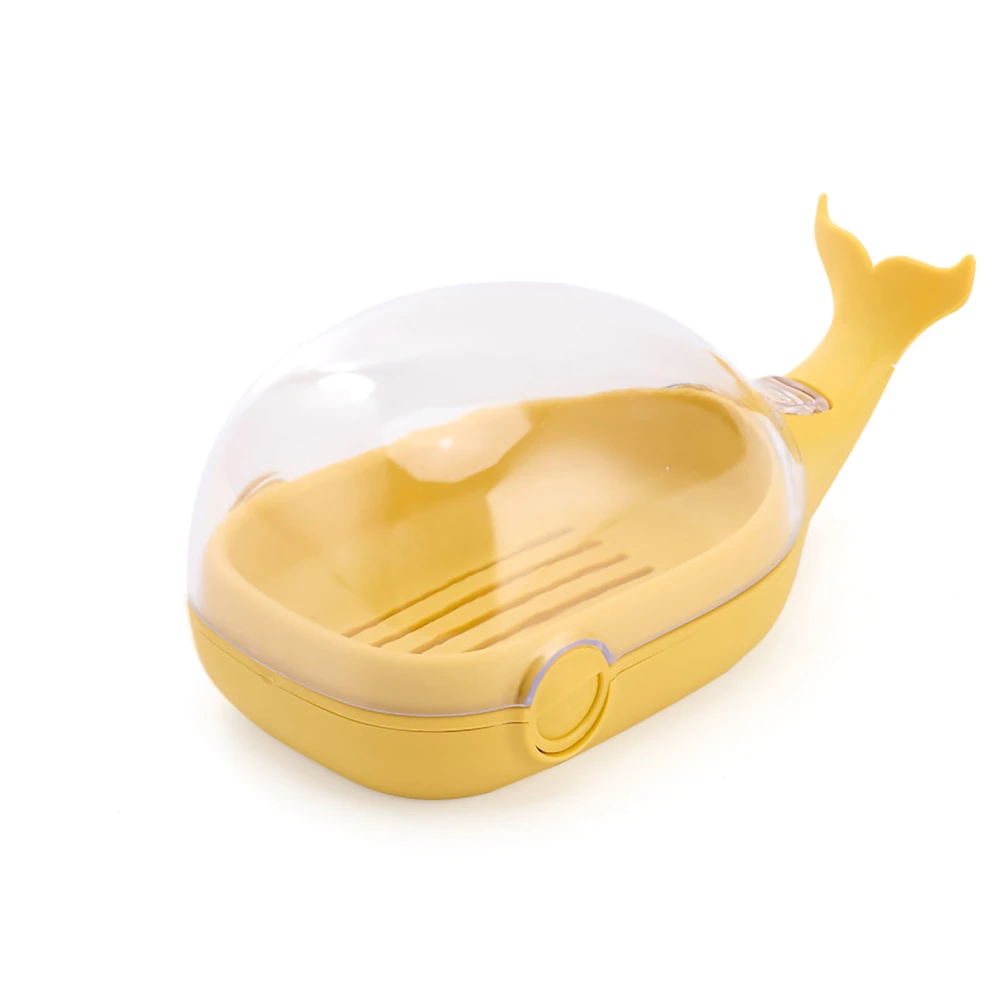 Soap Box Double Layer Cute Cartoon Whale Shape Waterproof Drainage Soap Container with Flip Lid for Bathroom Yellow