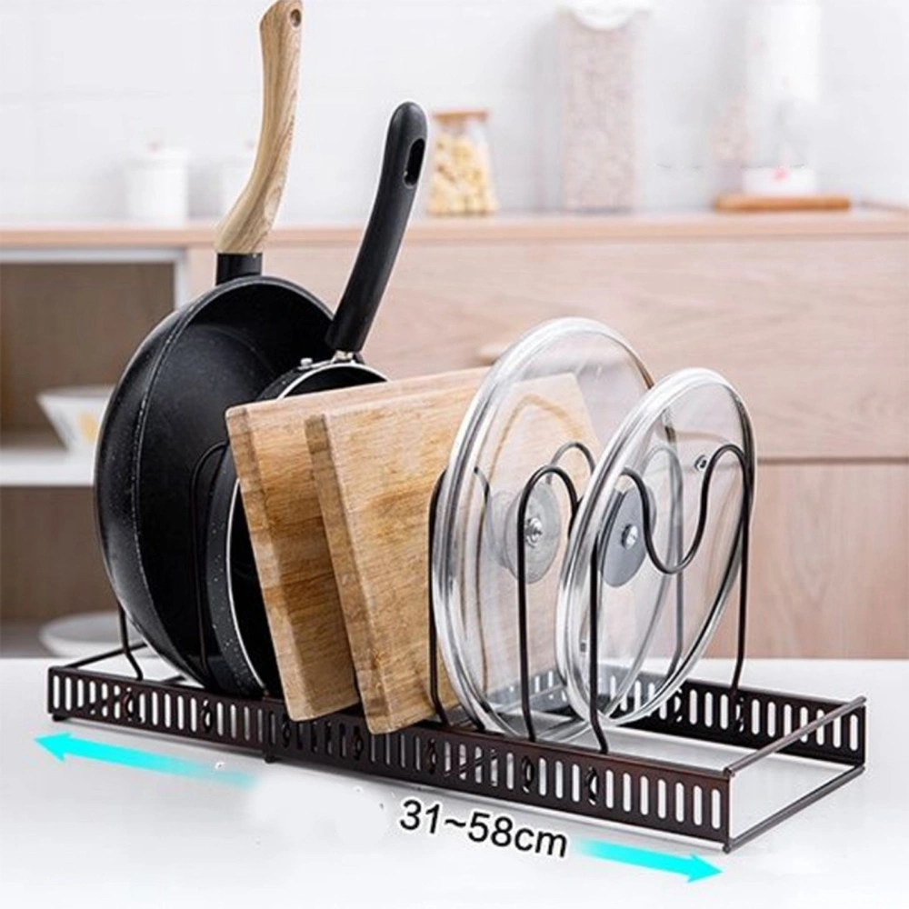 Pot Lid Rack Iron Retractable Pot Lid Organizer Holder for Multiple Cookware Universal Black