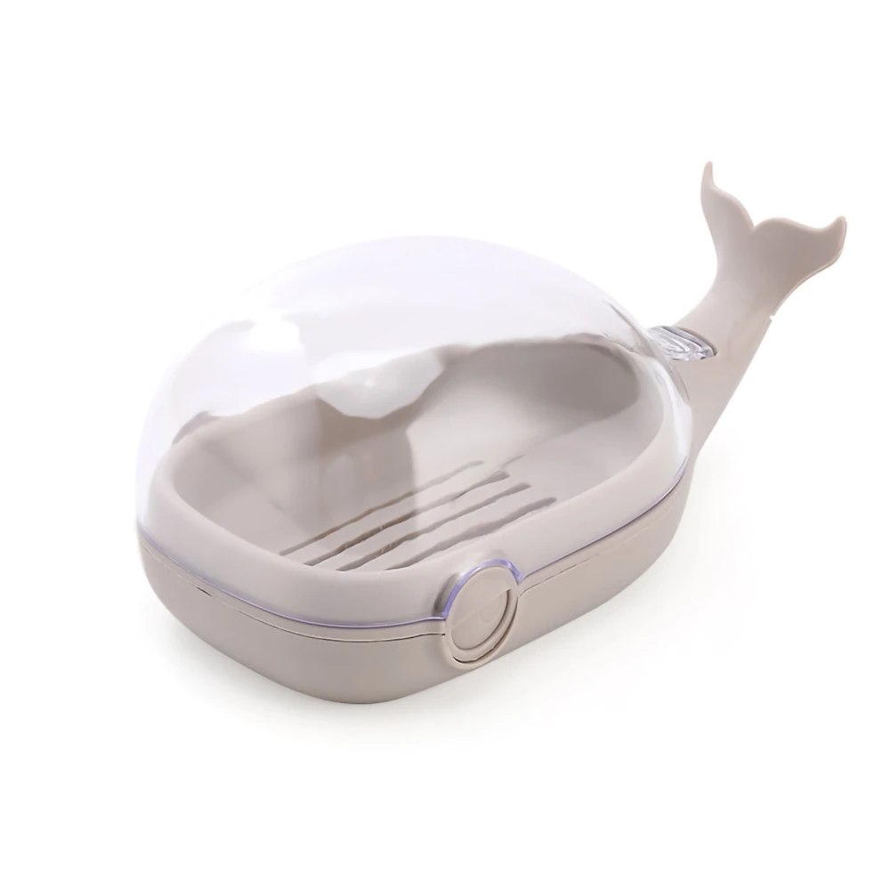 Soap Box Double Layer Cute Cartoon Whale Shape Waterproof Drainage Soap Container with Flip Lid for Bathroom Grey