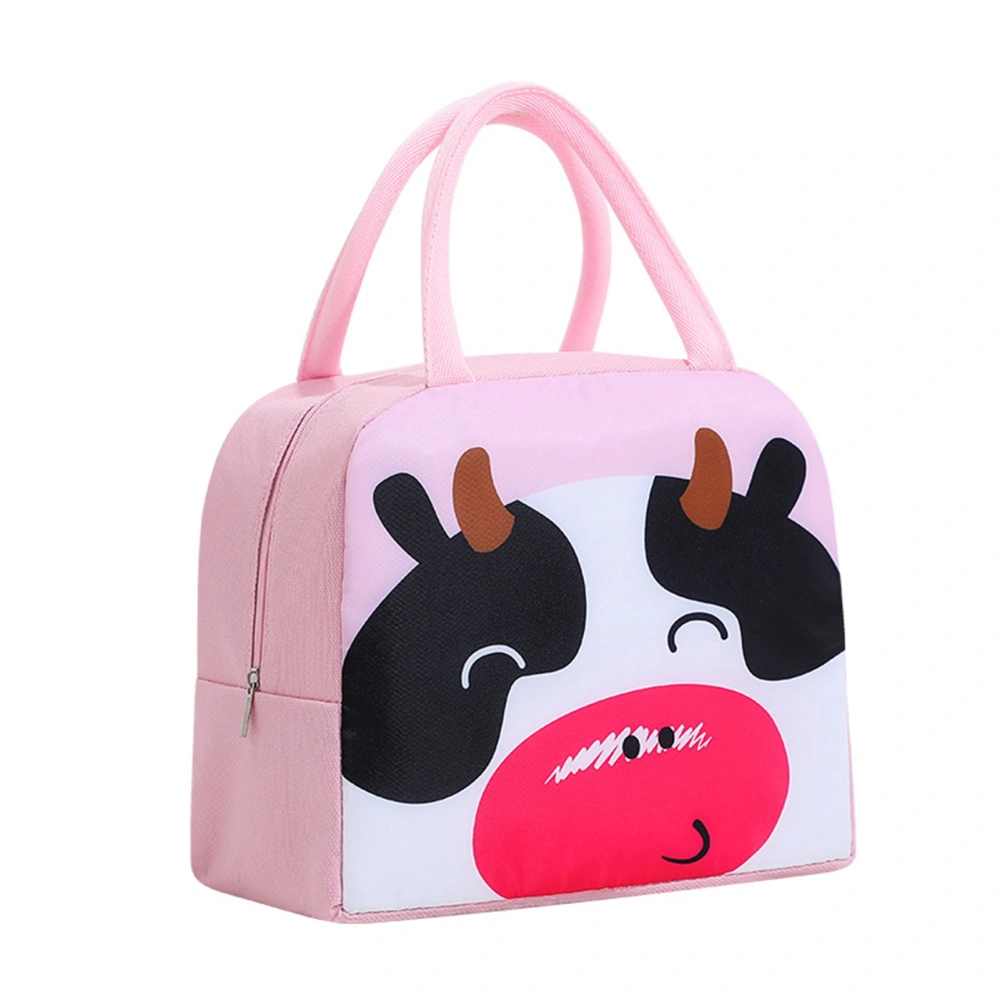 Thermal Bag Cartoon Large Capacity Heat Preservation Cute Lunch Bag for Children Pink Cow