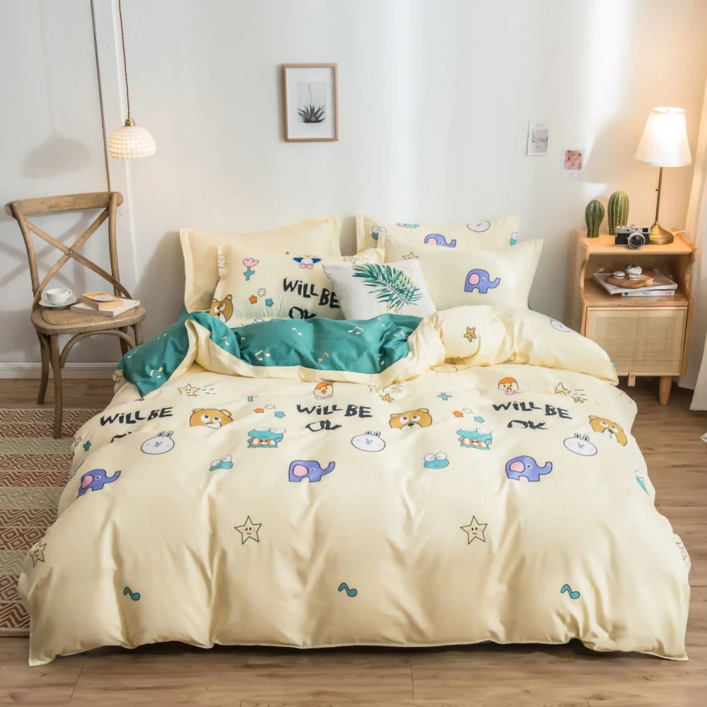 Skin Friendly Quilt Cover Thickened Polyester Soft Brushed Duvet Cover Quilt Bedding for Dormitory Bedroom Animal 150x200cm