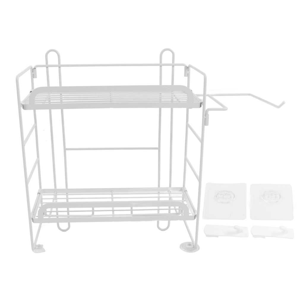 Toilet Storage Shelves Iron Wall Mounted 2 Layers Foldable Grid Home Decoration with Hooks for Bathroom White