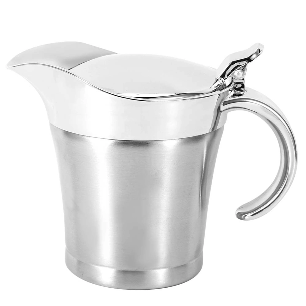 750ML Gravy Boat 304 Stainless Steel Sauce Jug Double Walled Steak Sauce Pot with Lid