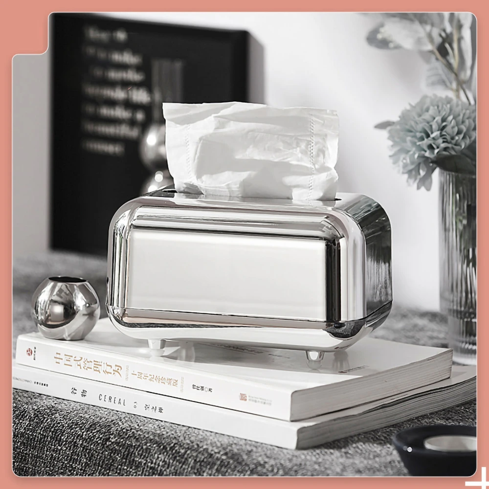 Tissue Storage Box Electroplated Magnetic Retro Built in Spring Facial Tissue Dispenser Box for Home Silver Grey