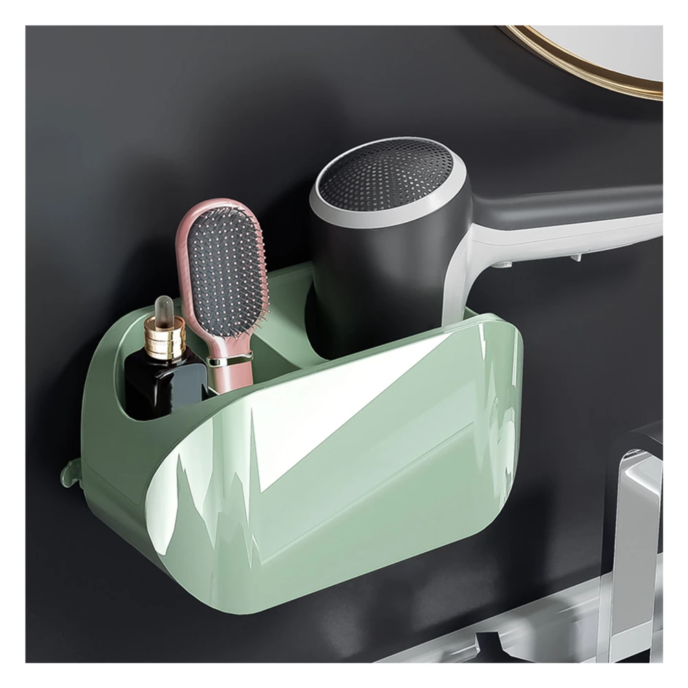 Wall Mounted Hair Dryer Holder Compartment Design Detachable Hair Dryer Hanger Storage Rack for Bathroom Mint Green