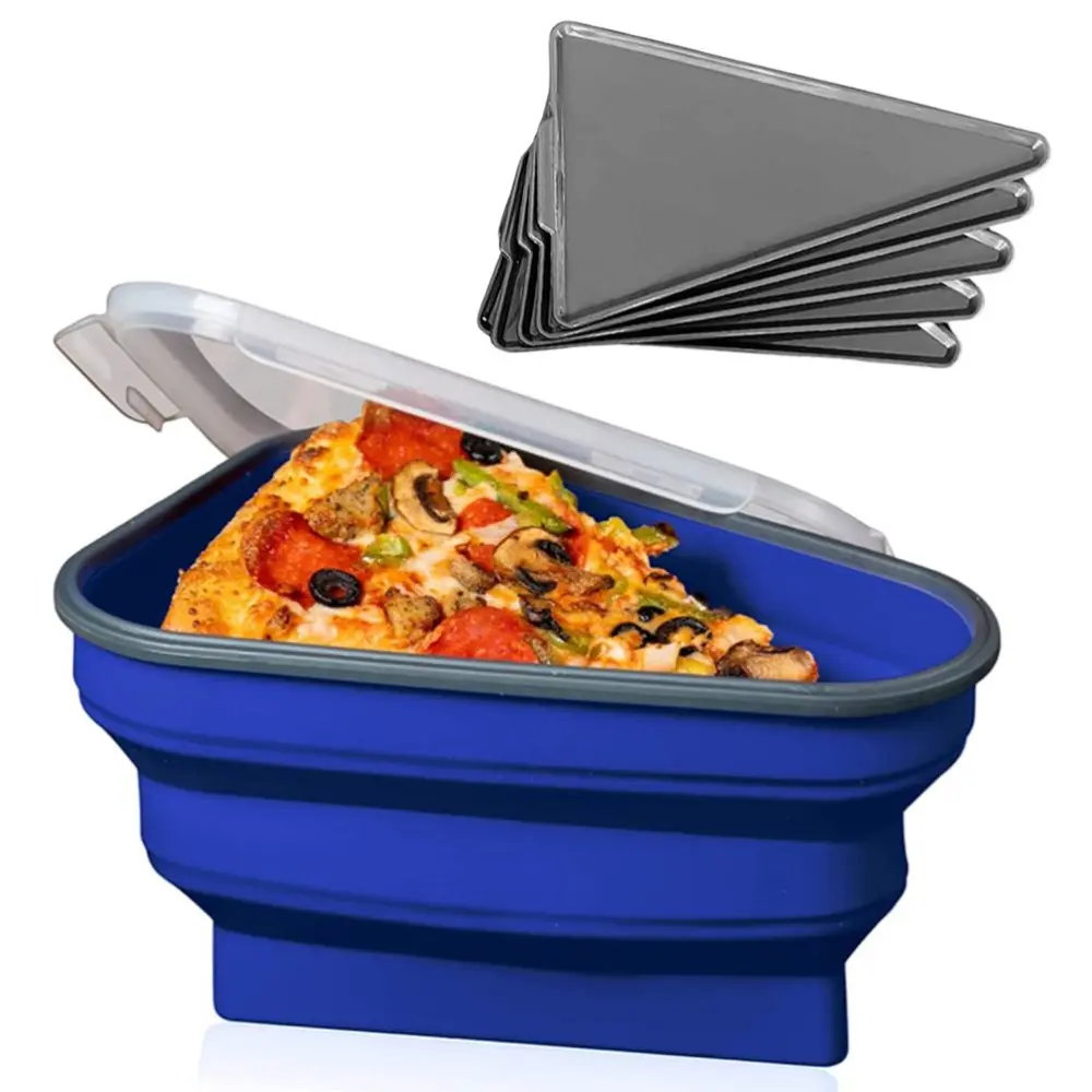 Reusable Pizza Storage Container with 5 Microwavable Serving Trays Food Grade Silicone Pizza Slice Container Adjustable Pizza Box