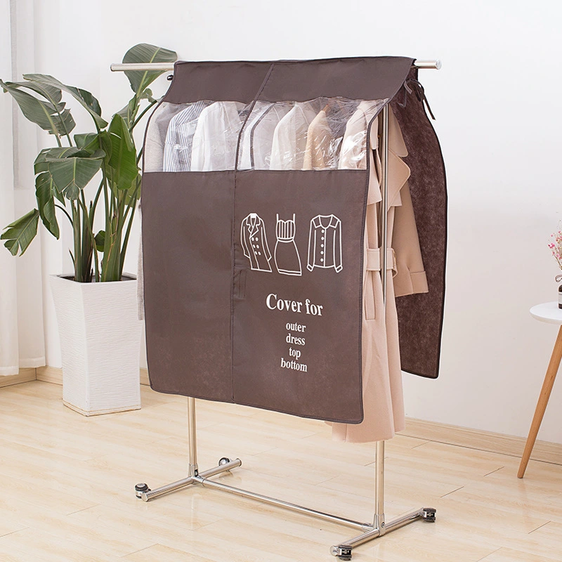 Clothes Dust Cover Nonwoven Dust Prevention Waterproof Transparent Window Design Hanging Garment Protectors Coffee