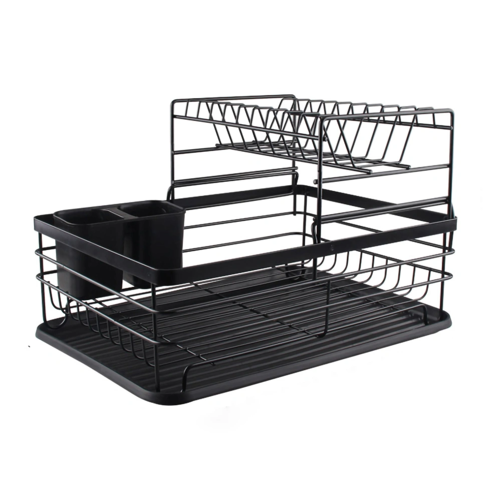 Tableware Shelf Simple Iron Double Layer Plate Bowl Tableware Drain Rack for Kitchren Black