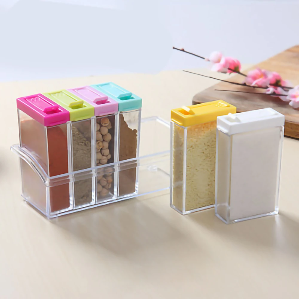 Kitchen Spice Pots Shaker Seasoning Box Condiment Jars Storage Tray Organizer for Salt Sugar Pepper Star Anise Cumin