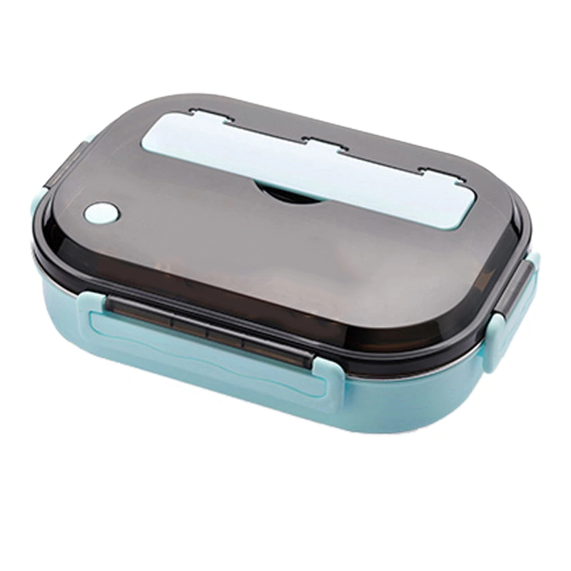 Lunch Box 4 Compartment Food Container Large Capacity with Soup Bowl for Office Home Light Blue