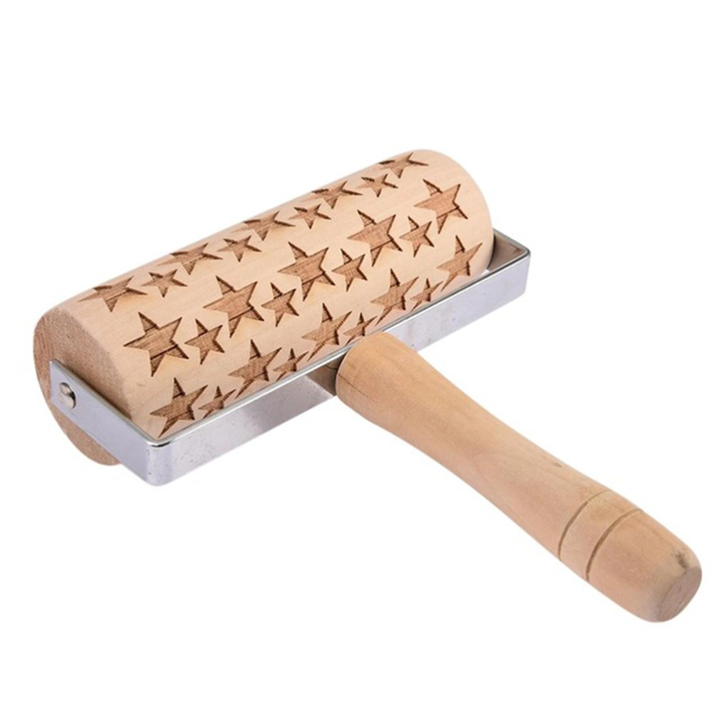 Snowflakes Elk Printing Rolling Pin Engraved Rolling Pin Hand Held Wooden Baking Tool