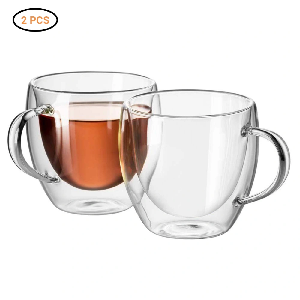 2Pcs 150ml Double Walled Thermo Coffee Glass Cup with Handle Tea Glasses Coffee Mugs