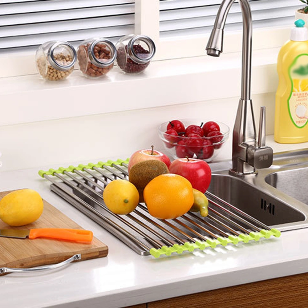 Rollable Stainless Steel Drain Rack Multi Purpose Sink Drain Rack Anti Slip Drying Rack