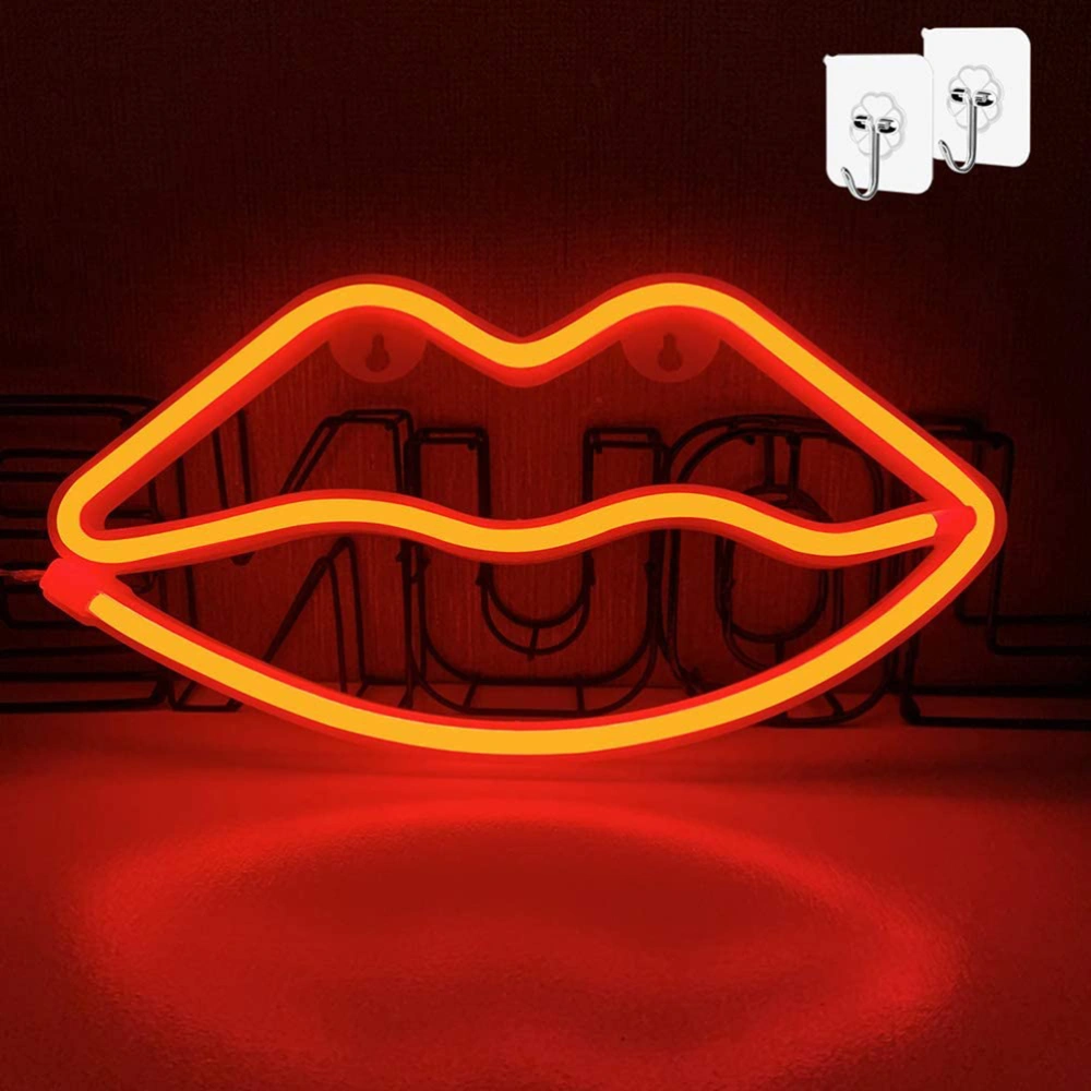 Lips Neon Light Led Signs Wall Decor Battery or USB Powered Lips Lamp for Home Bar Festive Party Christmas Wedding