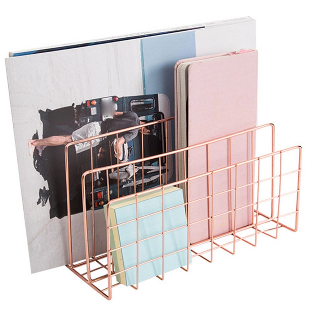 Letter Holder Iron Metal Three Grid Bookcase Holder Multifunctional File Sorter Organizer