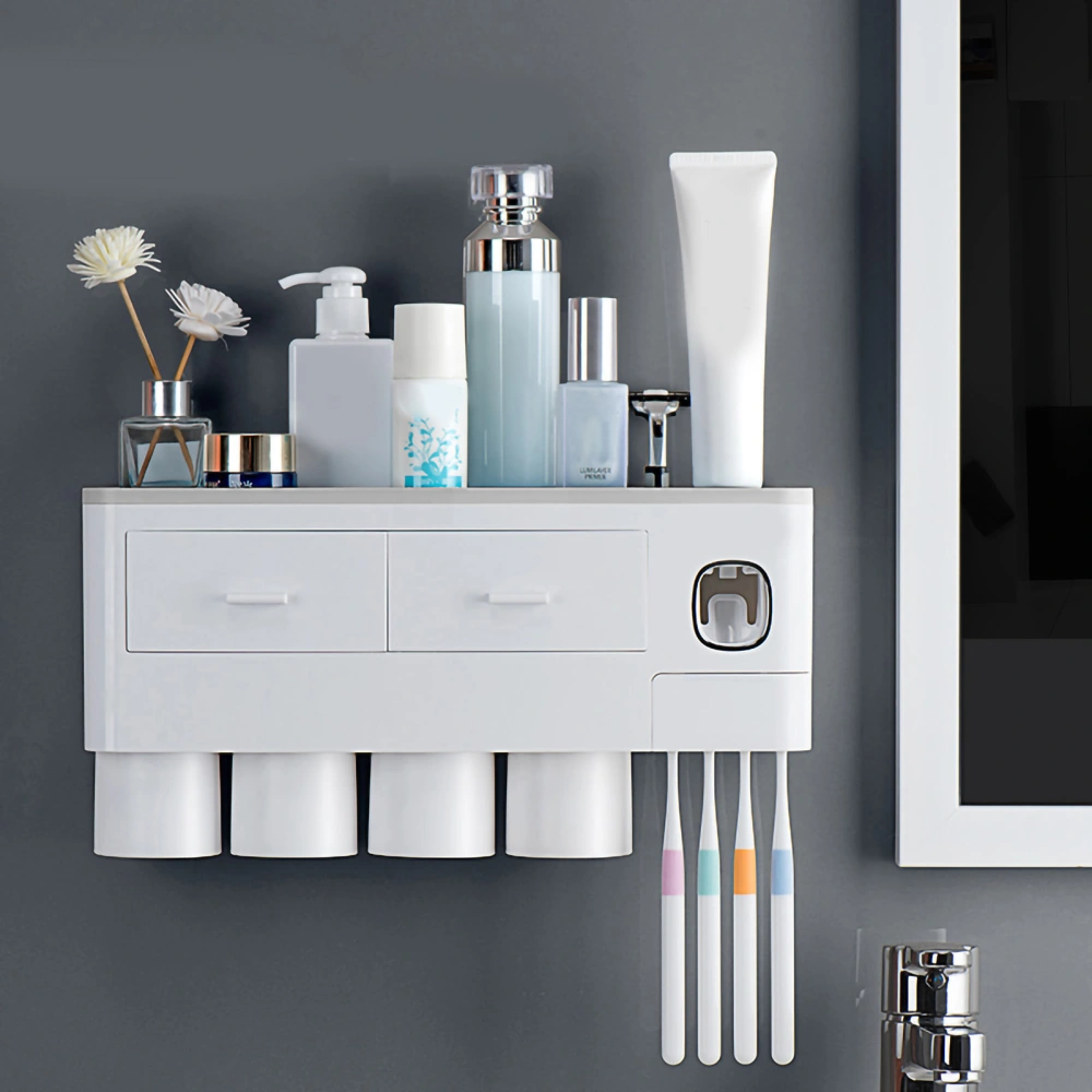 Toothbrush Storage Rack Inverted Magnetic Adsorption Toothbrush Holder Toothpaste Squeezer 4 Grey Cups