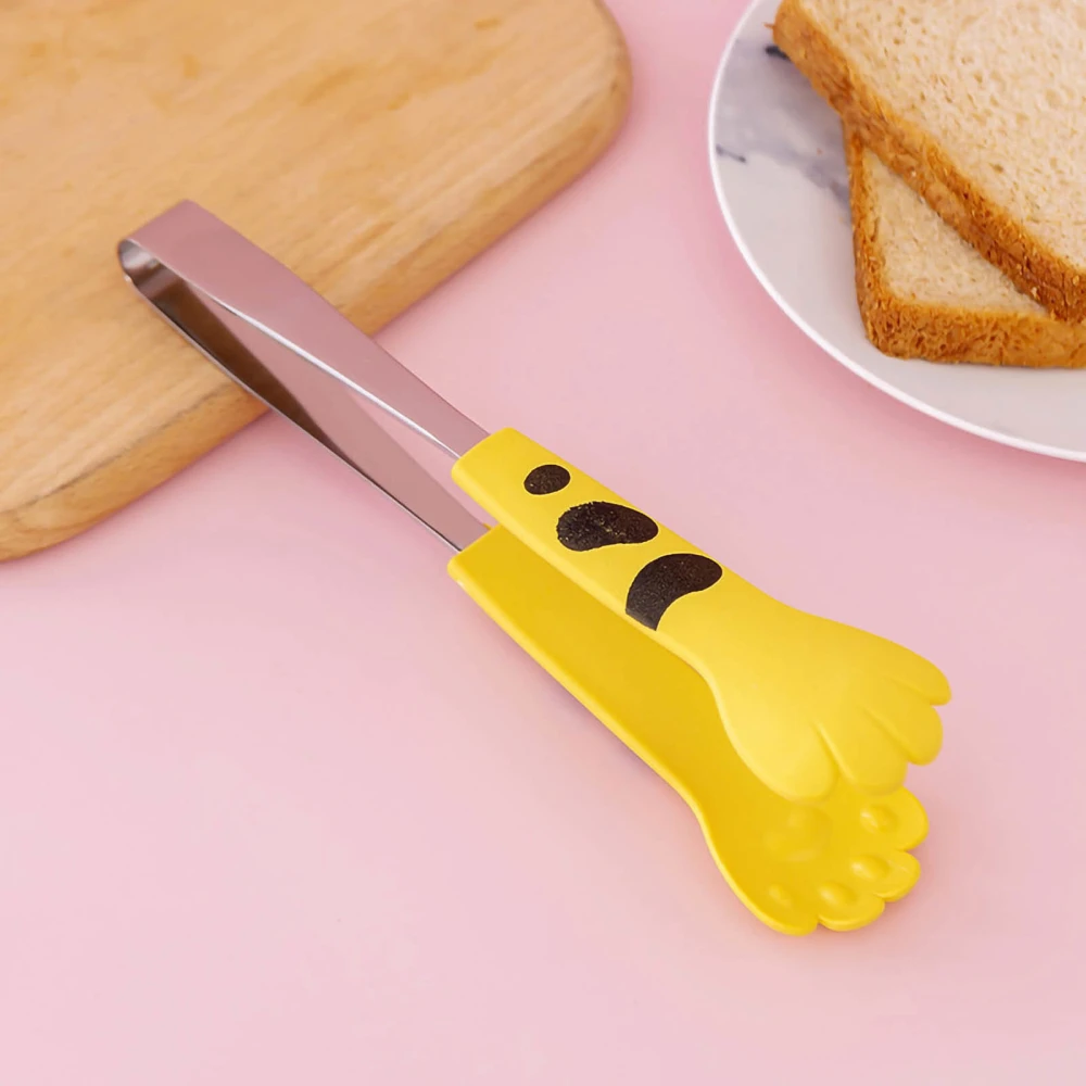 Kitchen Cooking Tong Cute Cat Paw Shape Stainless Steel Small Salad Barbecue Food Tong Yellow S