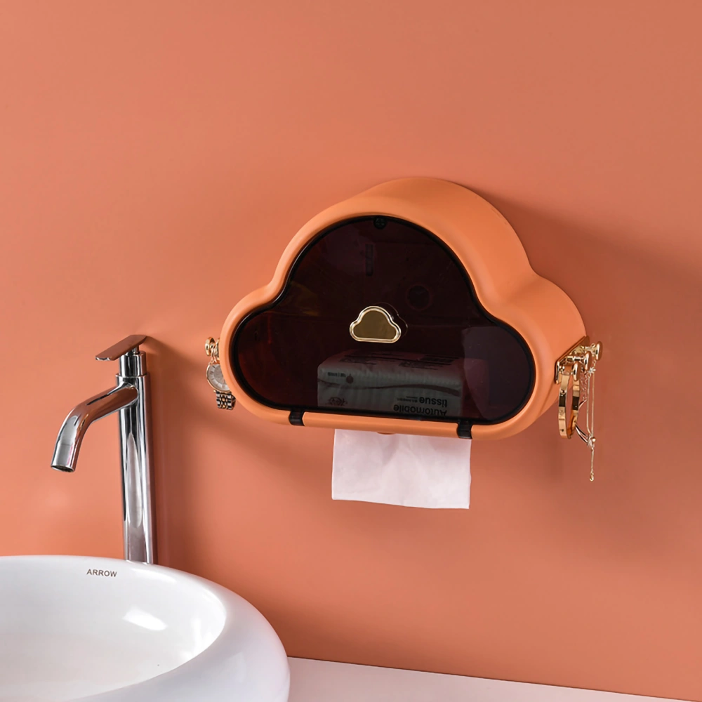 Tissue Holder Wall Mounted Side Hooks Waterproof Simple Fashionable Tissue Box for Bathroom Vibrant Orange