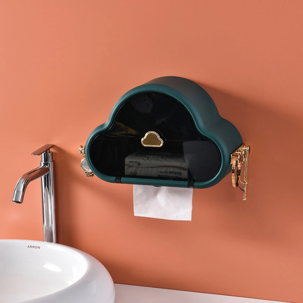 Tissue Holder Wall Mounted Side Hooks Waterproof Simple Fashionable Tissue Box for Bathroom Emerald Black