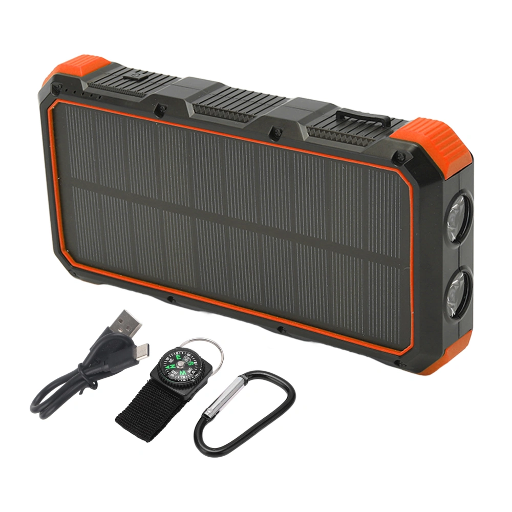 Solar Power Bank 36800mAh Quick Charging 3 USB Portable Solar Charger with LED Light for Outdoor Camping 5V 3A Orange