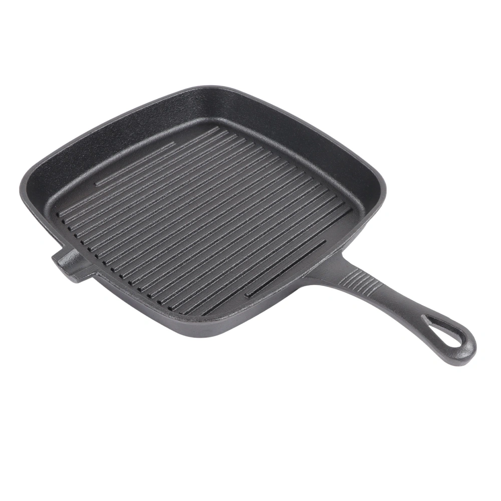 Cast Iron Grill Pan Ergonomic Long Handle Convenient Pour Spout Quadrate Grill Pan for Home Outdoor Camping Restaurant