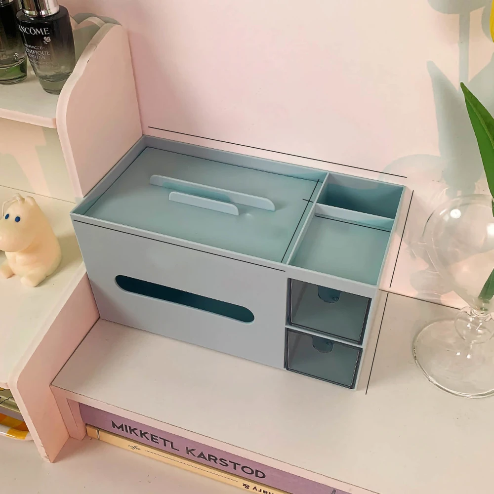 Cosmetics Storage Box Tabletop Tissue Box Lovely Decorative Paper Basket Desktop Makeup Organizer for Bedroom Dormitory Blue