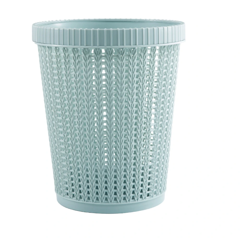 Pulling Bag Trash Can Imitation Rattan Round Plastic Garbage Bin Home Coverless Trash Storage Basket Blue L